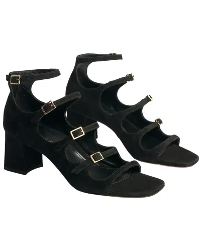 Marion Parke Francine Block Suede Sandal In Black