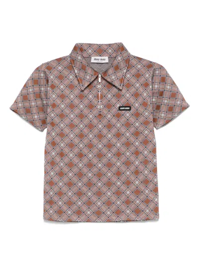 Miu Miu Gestricktes Poloshirt Aus Seide In Braun