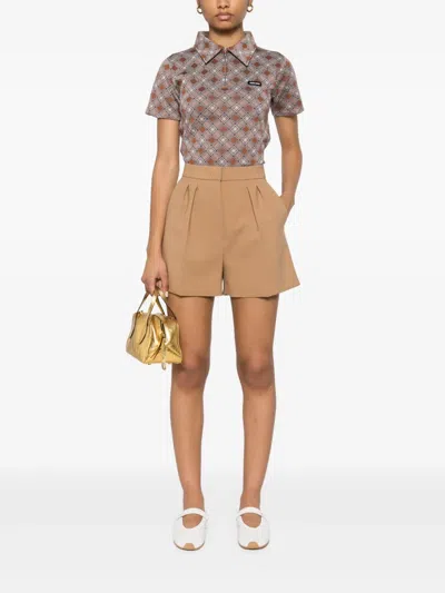 Miu Miu Gestricktes Poloshirt Aus Seide In Braun