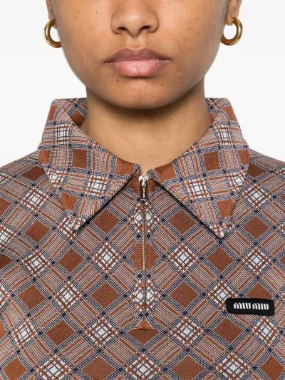 Miu Miu Gestricktes Poloshirt Aus Seide In Braun