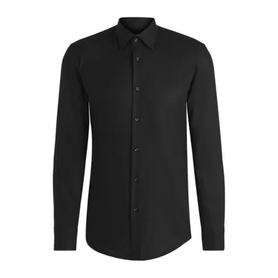 Hugo Boss Slim-fit Shirt In Performance-stretch Cotton-blend Jersey In Black