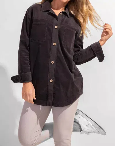 Escape By Habitat Stretchy Micro-cord Shacket In Black In Black