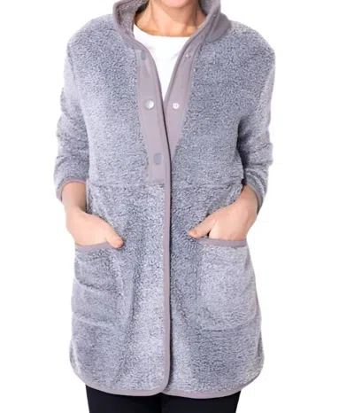 Escape By Habitat Sherpa Fleece Snap Front Jacket In Fog In Multi