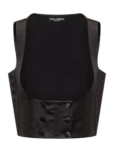 Dolce & Gabbana Double-breasted Duchess Silk Tuxedo Waistcoat In Black