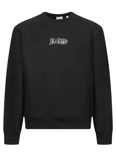 Burberry Black Logo Cotton Blend Sweatshirt In Black
