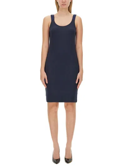 Helmut Lang Sleeveless Ribbed Tank Dress In Blue