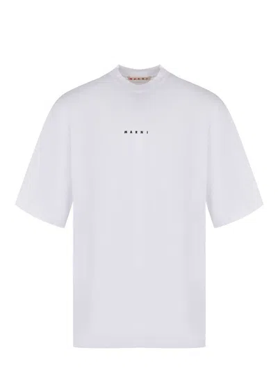 Marni White Cotton T-shirt With Logo Print In White
