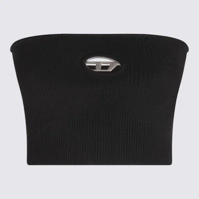Diesel Ribbed Viscose Cropped Top M-clarksvillex In Black