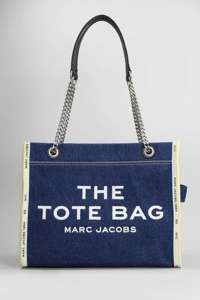 Marc Jacobs The Medium Tote In Blue Denim With Embroidered Logo In Blue