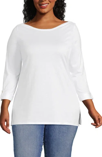 Lands' End Plus Size Supima Cotton Adjustable 3/4 Sleeve Boatneck Tunic In White