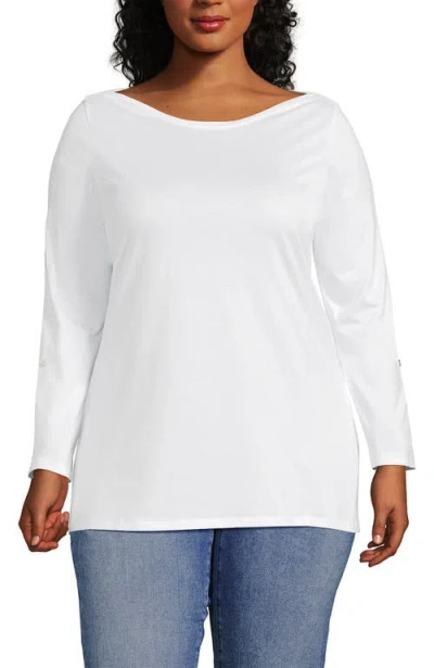 Lands' End Plus Size Supima Cotton Adjustable 3/4 Sleeve Boatneck Tunic In White