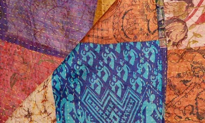 Taj Hotel Natural Group Kantha Silk Throw In Multi 4