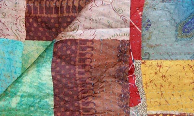 Taj Hotel Natural Group Kantha Silk Throw In Multi 8