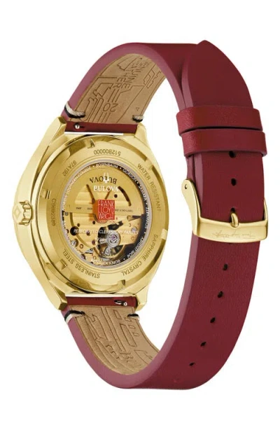 Bulova Frank Lloyd Mens Automatic Leather Strap Watch 97a192 In Burgundy