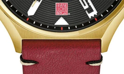 Bulova Frank Lloyd Mens Automatic Leather Strap Watch 97a192 In Burgundy