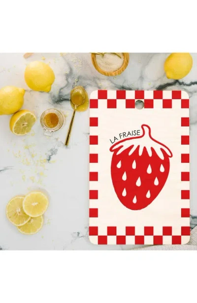 Deny Designs Strawberry Wood Cutting Board In Cream