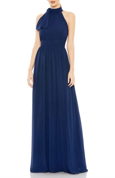 Mac Duggal High Neck Chiffon Gown In Blue