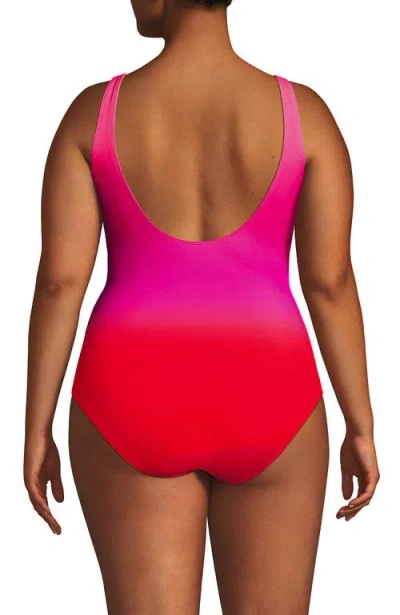 Lands' End Plus Size Dd-cup Slender Tummy Control Chlorine Resistant Wrap One Piece Swimsuit In Pink Multi Ombre