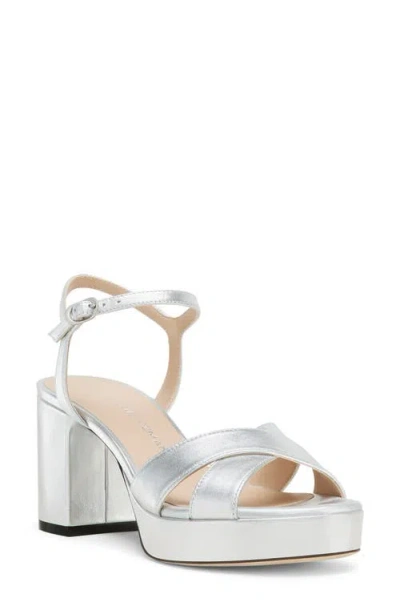 Stuart Weitzman Dayna Ankle Strap Platform Sandal In Silver