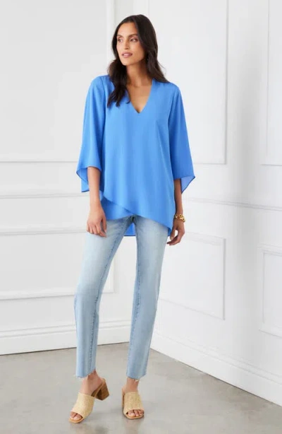 Karen Kane Asymmetrical Crepe Top In Dusty Blue