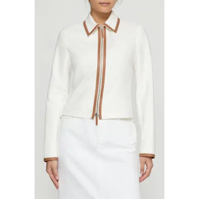 Lafayette 148 Cotton Twill Collared Zip Front Jacket In White