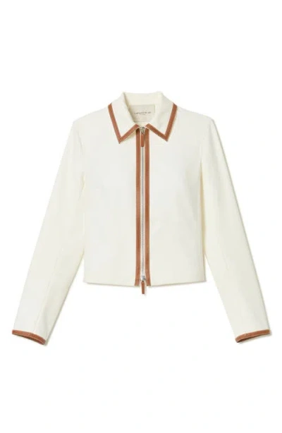 Lafayette 148 Cotton Twill Collared Zip Front Jacket In White