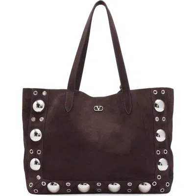 Valentino Circular Cutouts Studded Tote Bag In Brown