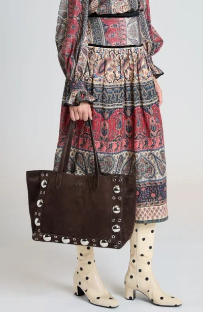 Valentino Circular Cutouts Studded Tote Bag In Brown