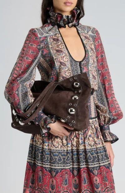 Valentino Circular Cutouts Studded Tote Bag In Brown