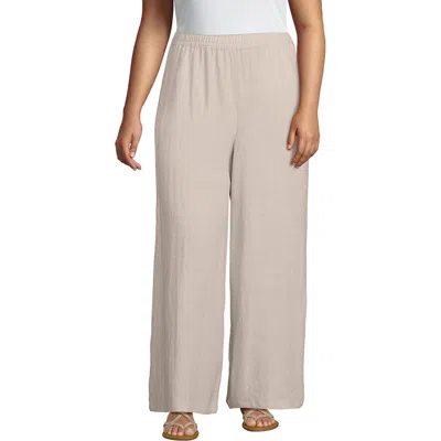 Lands' End Plus Size Linen High Rise Palazzo Pants In Champagne/linen
