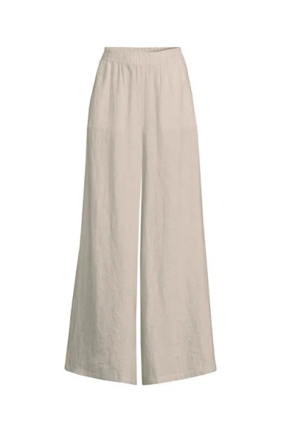 Lands' End Plus Size Linen High Rise Palazzo Pants In Champagne/linen