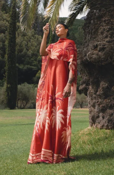 Diarrablu Printed Linen Sol Dress In Brown