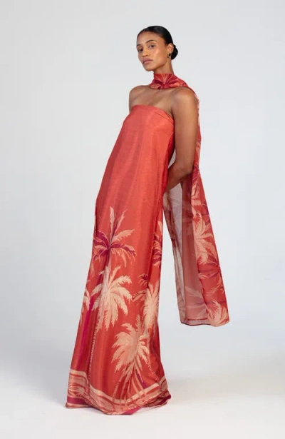 Diarrablu Printed Linen Sol Dress In Brown