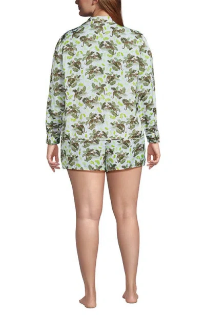 Lands' End Plus Size Matte Satin 2 Piece Pajama Set In White Leopards