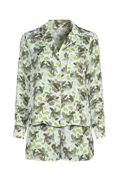 Lands' End Plus Size Matte Satin 2 Piece Pajama Set In White Leopards