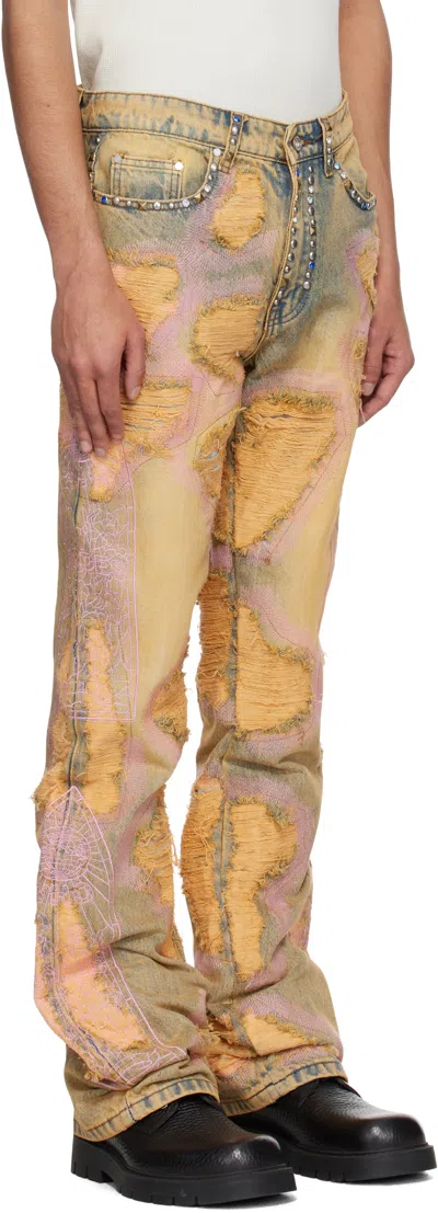 Who Decides War Orange Stud Distressed Jeans In Multi