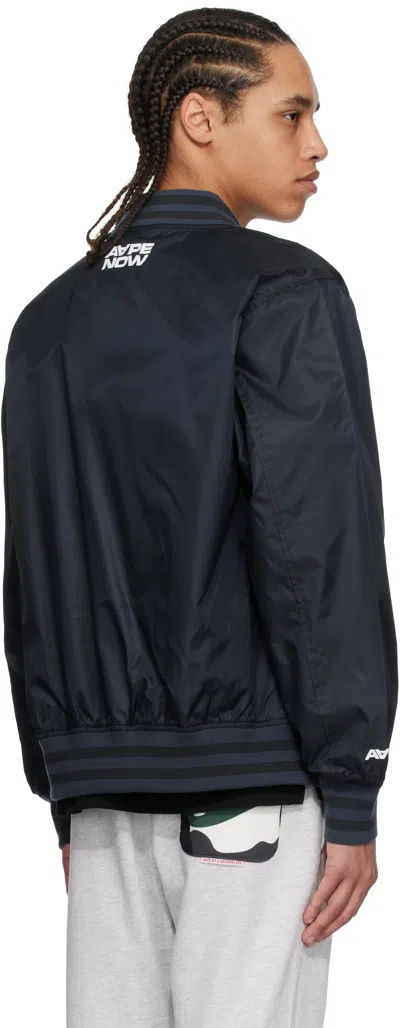 Aape By A Bathing Ape Navy 'aape Now' Light Weight Varsity Bomber Jacket In Nyd Dark Navy