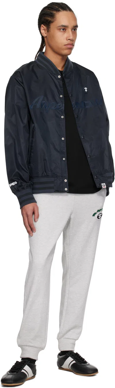 Aape By A Bathing Ape Navy 'aape Now' Light Weight Varsity Bomber Jacket In Nyd Dark Navy