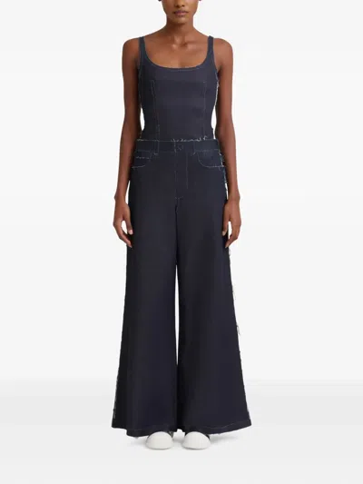 Marni Stretch Cotton Wide Leg Jeans In Unb99 Blue