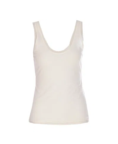 Pinko Crewneck Distressed Ribbed Sleeveless Stretch Top In White