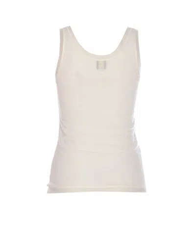Pinko Crewneck Distressed Ribbed Sleeveless Stretch Top In White