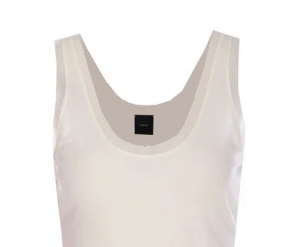 Pinko Crewneck Distressed Ribbed Sleeveless Stretch Top In White