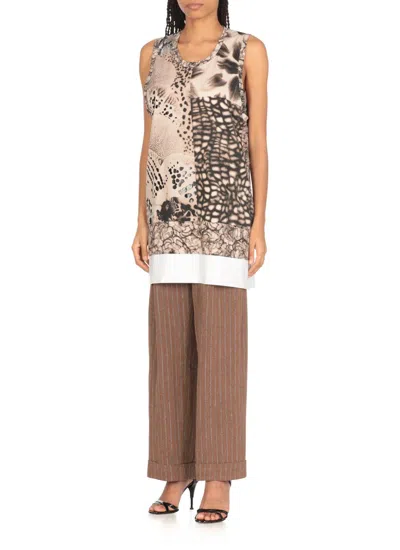 Dries Van Noten Henetta Mixed Print Cotton Tank In Beige