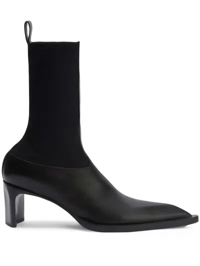 Jil Sander Stretch-knit And Leather Ankle Boots In Black