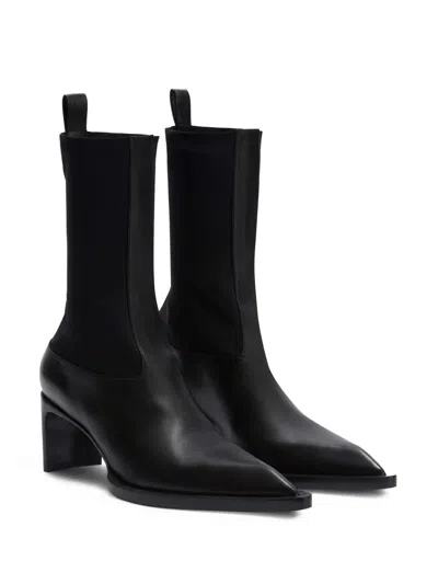 Jil Sander Stretch-knit And Leather Ankle Boots In Black