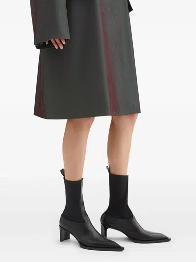 Jil Sander Stretch-knit And Leather Ankle Boots In Black