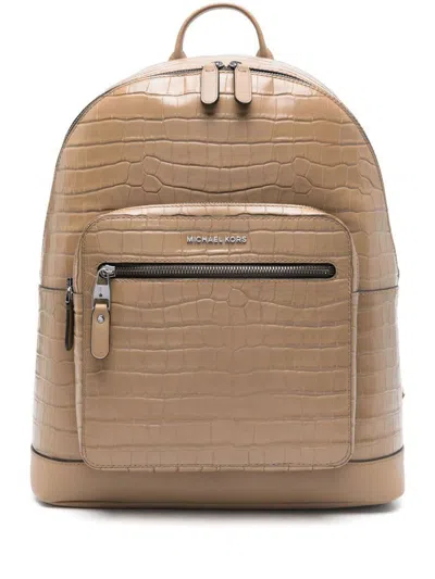 Michael Kors Hudson Crocodile Embossed Leather Commuter Backpack In Grey
