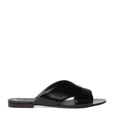 Loro Piana Vera Leather Flat Slide Sandals In Black