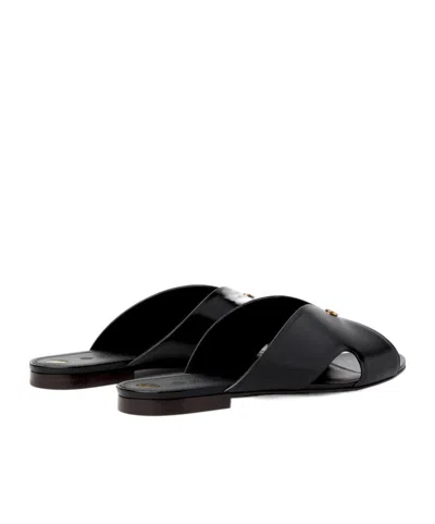 Loro Piana Vera Leather Flat Slide Sandals In Black