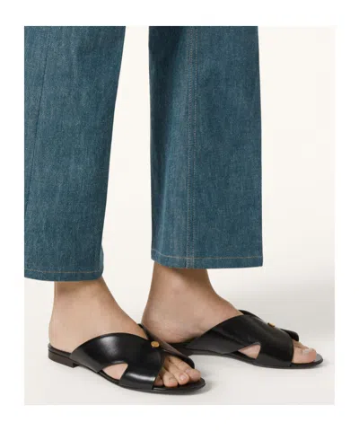 Loro Piana Vera Leather Flat Slide Sandals In Black